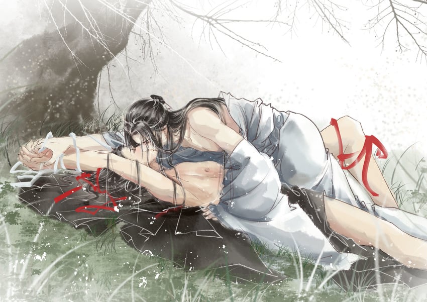 bishonen canon_couple gay gay_domination gentle_maledom happy_sub holding_wrists kissing lan_wangji long_hair_male love male_only maledom malesub mo_dao_zu_shi outdoor_sex outdoors partially_clothed romantic romantic_couple soft_domination tai_feng tender wei_wuxian wholesome willing_sub yaoi