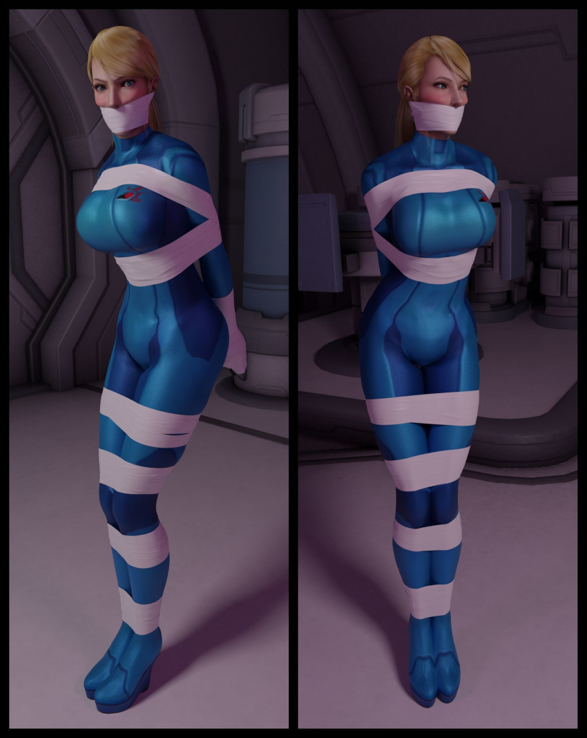 3d big_breasts blonde_hair blue_eyes bodysuit bondage bound clothed_bondage damsel damsel_in_distress duct_tape duct_tape_gag female female_focus female_only femsub fully_clothed fully_clothed_female gag hands_behind_back heels hostage lord_kamski metroid nintendo prisoner samus_aran submissive_female tape tape_gag taped_hands taped_mouth tied_arms tied_hands tied_legs tied_up zero_suit_samus