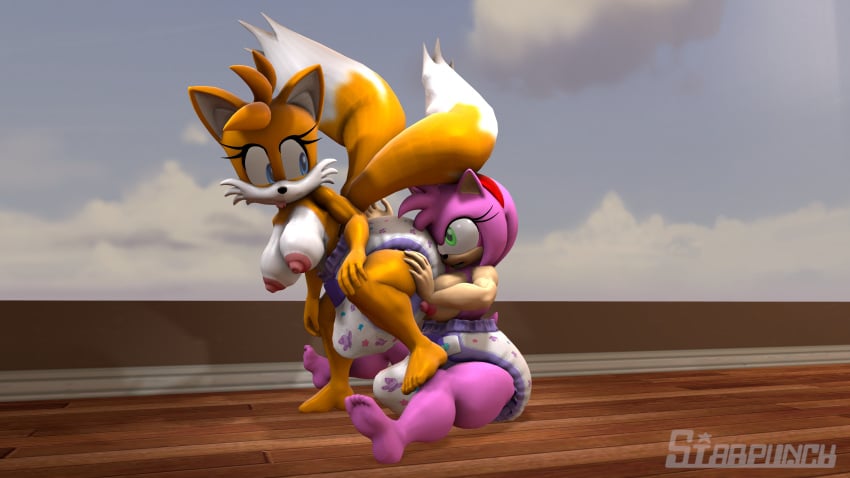 2futas abu_lavender amy_rose bulge diaper erection_under_diaper futa_on_futa futa_only futanari madoka_starpunch sonic_(series) tails tailsko