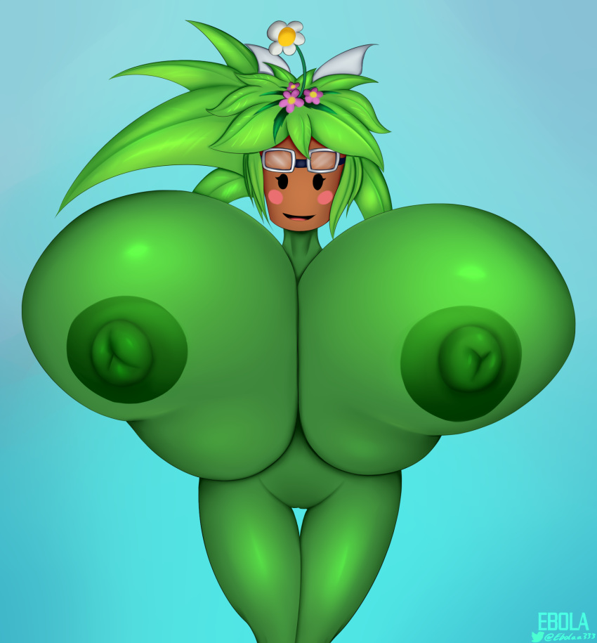 areola ass big_breasts blaster_master breasts ebolaa333 elemental_creature elemental_humanoid eyewear female flora_fauna genitals green_body green_nipples green_skin hi_res huge_breasts humanoid hyper hyper_breasts kanna_(blaster_master) looking_at_viewer mob_face nipples nude open_mouth plant plant_humanoid plantie pussy simple_background smile solo video_games