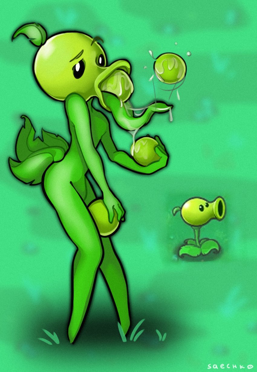 1girls 2020 anthro anthrofied belly black_eyes black_sclera breasts completely_nude eyebrows featureless_breasts female female_only full_body green_skin hi_res highres hips humanoid long_tongue looking_at_viewer naked no_nipples nude nude_female nudity peashooter_(pvz) plant plant_girl plantie plants_vs_zombies popcap_games saechko simple_background solo solo_female standing tail thighs video_game voluptuous white_pupils