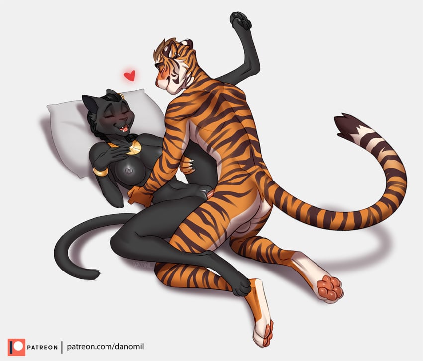 2020 anthro anthro_on_anthro anthro_penetrated anthro_penetrating anthro_penetrating_anthro areola black_hair black_stripes border breasts closed_eyes danomil duo eyebrows eyelashes felid female female_penetrated fur furry furry_only hair heart lying male male/female male_penetrating male_penetrating_female mammal missionary_position nipples on_back open_mouth orange_body orange_fur pantherine penetration pussy sex spread_legs spreading straight striped_body striped_fur stripes tail teeth text tiger tongue url vaginal_penetration white_border