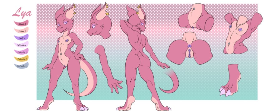 anthro feet female genitals kobold lya lya_(scalesindark) model_sheet pussy scalesindark scalesindark_(artist) solo turnaround