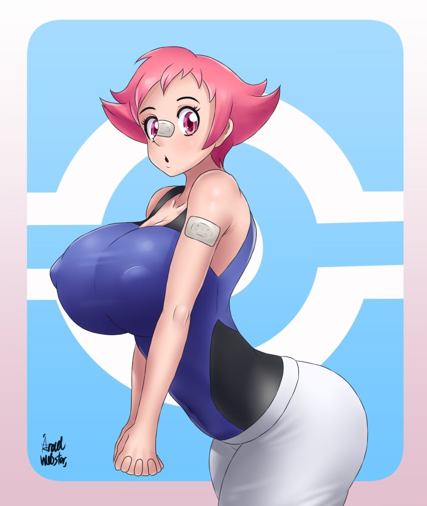 azraelwebster big_breasts clothed_female female female_focus maylene_(pokemon) nintendo nipples nipples_visible_through_clothing pokemon pokemon_dppt short_hair solo solo_female solo_focus