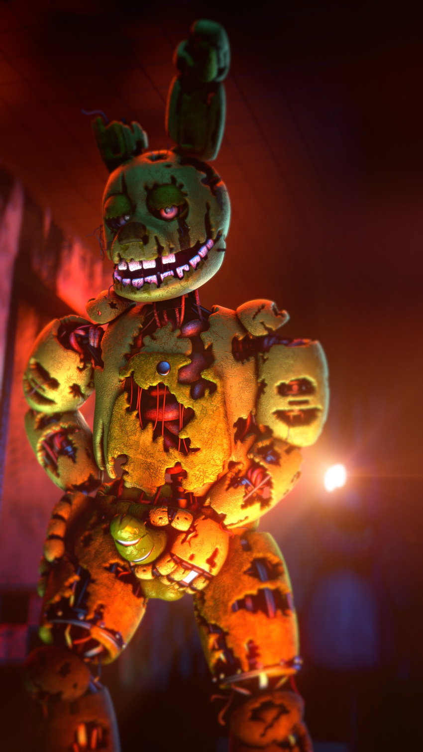 3d anthro fazbear_fright five_nights_at_freddy's five_nights_at_freddy's_3 green_cock green_penis holding_penis looking_at_viewer male_only open_mouth solo solo_male springtrap springtrap_(fnaf)