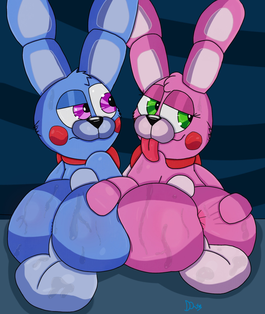 animatronic ass ass_grab big_ass big_balls big_butt blue_skin bonnet_(fnafsl) eyelashes five_nights_at_freddy's five_nights_at_freddy's:_sister_location futanari genitals green_eyes lagomorph male_with_futa pink_skin puppet_bonnie_(fnafsl) purple_eyes rabbit robot simple_background sister_location sitting sweat sweaty_balls sweaty_butt thick_thighs video_games wet wide_hips