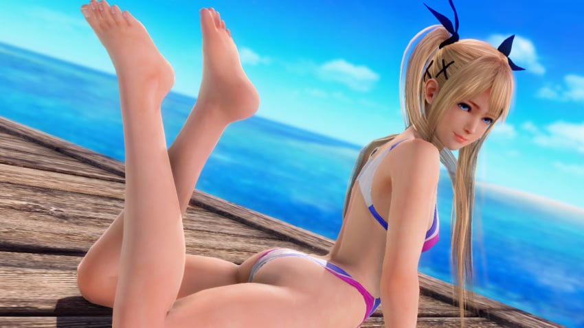 1girls 3d 3d_(artwork) ass beach big_ass big_butt blonde_hair cute dead_or_alive dead_or_alive_6 female legs_up leotard light-skinned_female marie_rose one-piece_swimsuit solo solo_female solo_focus speedo swimsuit twintails x-kx_(artist) young