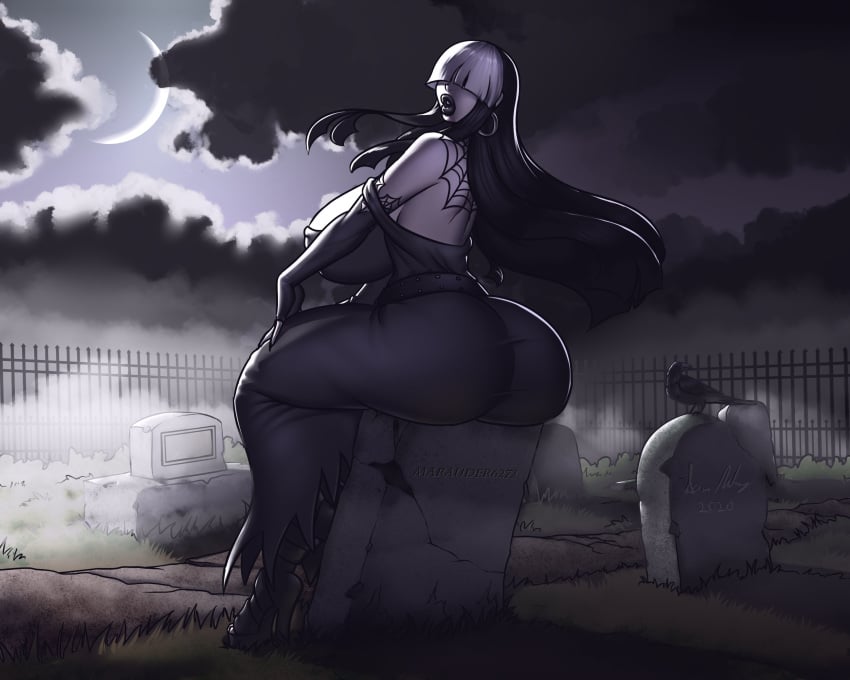 1girls 2020 ass bangs big_ass big_breasts black_dress black_gloves black_hair black_lipstick breasts cemetery clothed cobwebs covered_eyes dark_makeup dated deviantart dress female female_only fence fingerless_gloves goth goth_milf gothmom grass graveyard hair_over_eyes high_heels huge_ass huge_breasts large_breasts larger_female looking_at_viewer looking_back marauder6272 milf moon night one_eye_covered original_character outdoors pale_skin pose santa_claus sitting sky solo spiderweb text thick_thighs tight_clothing tight_dress watermark white_hair wide_hips wife