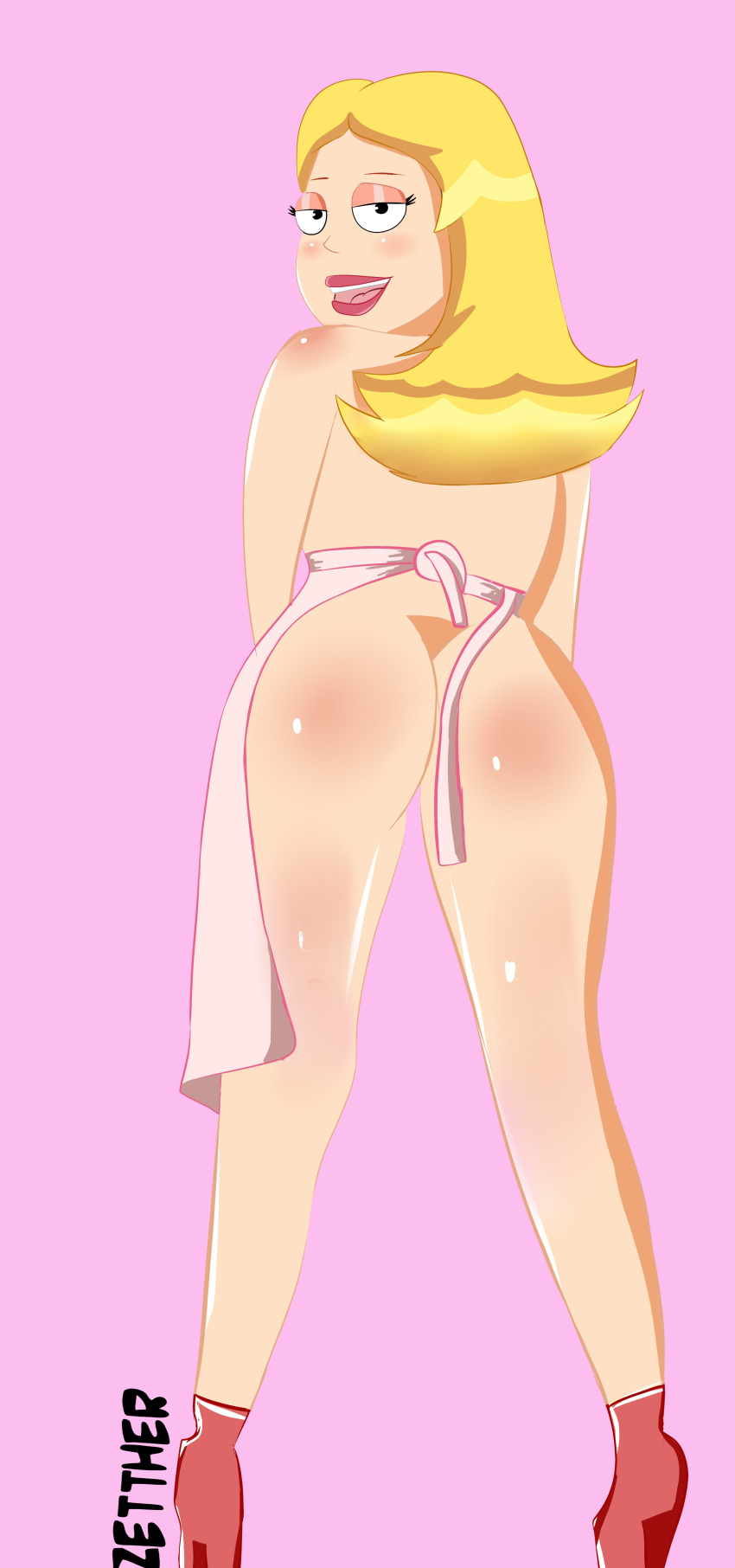 american_dad apron ass blonde_hair blush francine_smith high_heels lipstick zetther