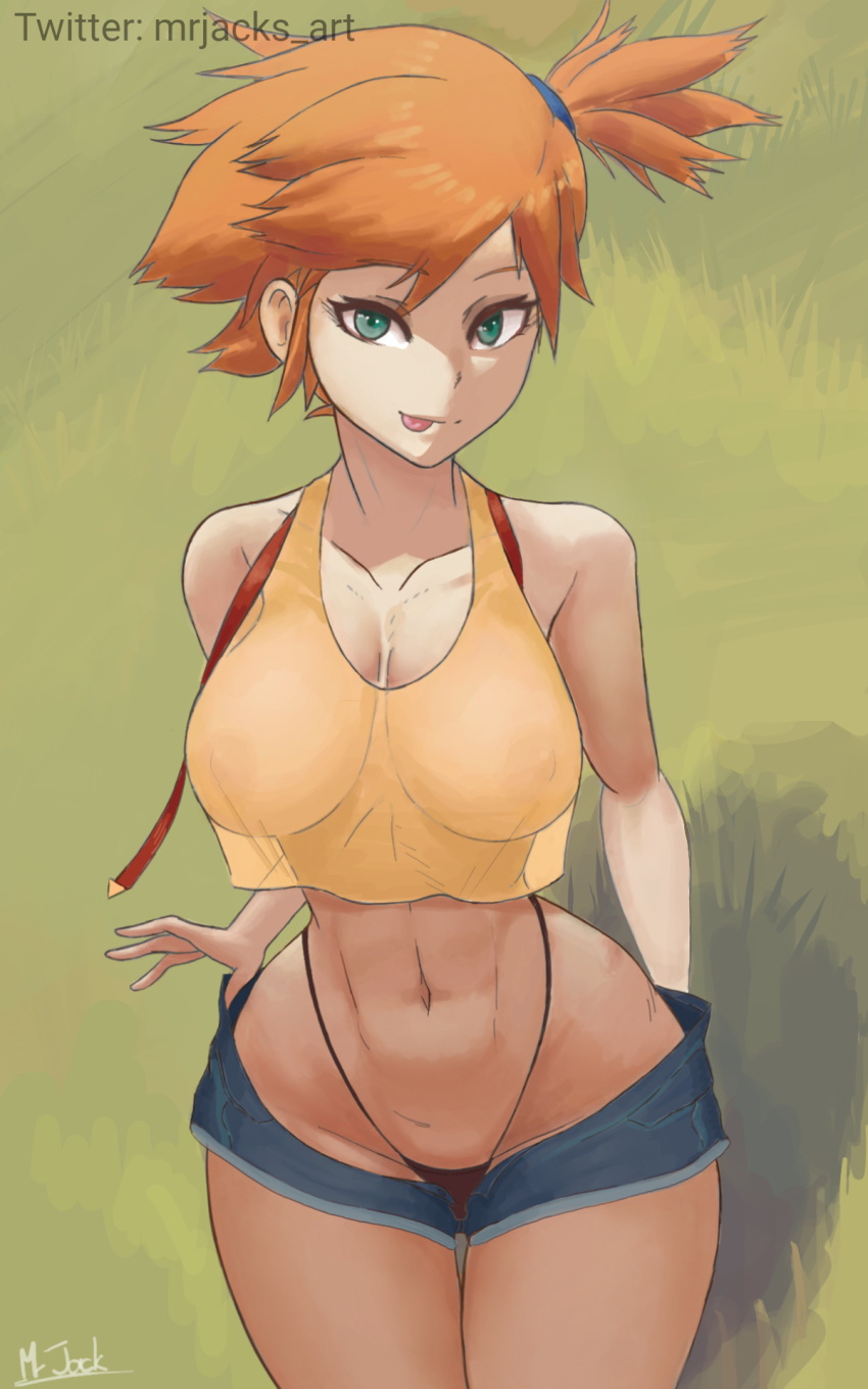 1girls 2d areola belly big_ass big_breasts big_hips breasts green_eyes huge_ass huge_breasts kasumi_(pokemon) looking_at_viewer mrjacks_art muscular nipples orange_hair panties pokemon pokemon_rgby see-through solo thick thick_thighs tongue tongue_out