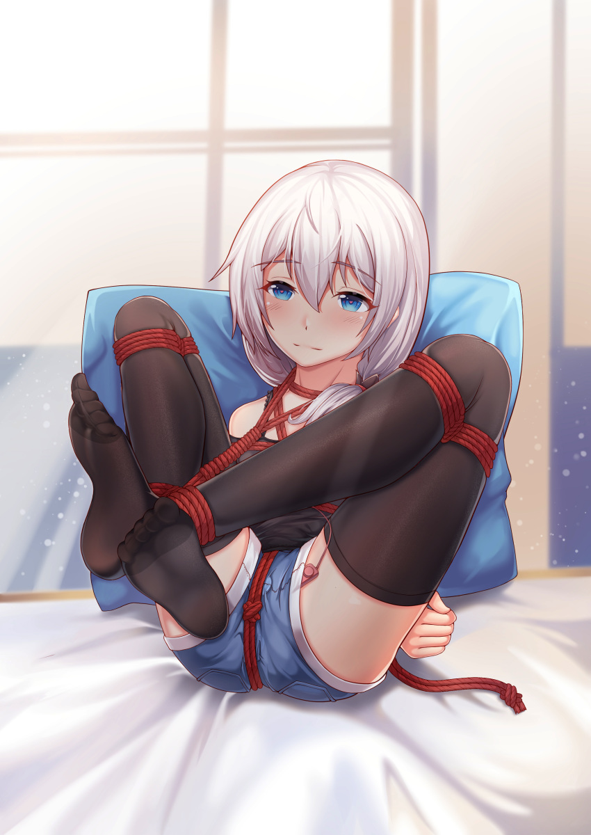 bondage tagme thighhighs vibrator white_hair yiduan_zhu