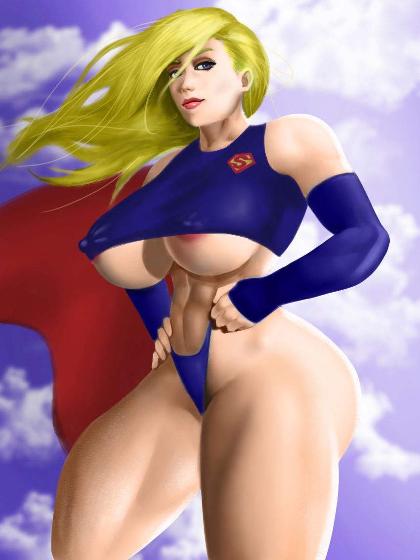 1girls abs alternate_costume alternate_version_available ass big_ass big_butt big_penis blonde_hair blue_eyes blue_shirt blue_sleeves blue_thong breasts bust busty commission dc dc_comics fanart female female_on_top female_only fingerless_gloves flying hair_over_one_eye hand_on_hip hard_nipples hips huge_ass huge_breasts huge_butt kara_danvers kara_zor-el kryptonian lips lipstick long_hair looking_at_viewer looking_pleasured muscles muscular_female nipple_slip palemaster shiny shiny_ass shiny_skin solo solo_female solo_focus supergirl superheroine superman_(series) tagme thick_thighs thighs thong thong_panties thong_pull thong_pulled_aside underboob wide_hips