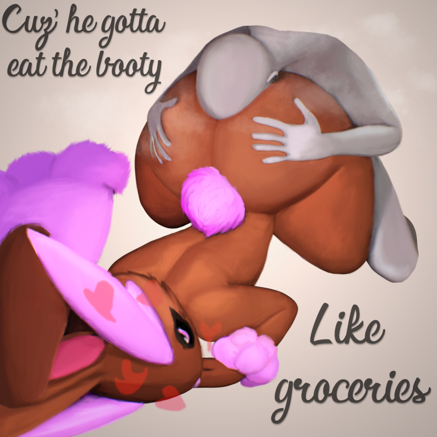 1:1 alternate_color ambiguous_gender anal anthro ass ass_up bent_over big_butt black_sclera butt_grab coffeewithdicks deep_rimming duo english_text hand_on_butt heart hi_res huge_butt human humanoid humor lagomorph lopunny mammal nintendo oral pokémon_(species) pokemon pokemon_(species) rimming sex shiny_pokemon submissive text thick_thighs video_games wide_hips