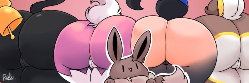 animal_humanoid anthro ass belle_(nic-m-lyc) berurun big_butt butt_crack eevee eeveelution felid female genitals group huge_butt humanoid larger_female lycanroc male mammal midnight_lycanroc ness_(nic-m-lyc) nic-m-lyc nicole_(nic-m-lyc) nintendo pokémon_(species) pokemon pussy sally_(nic-m-lyc) sawsbuck simple_background thick_thighs umbreon video_games winter_sawsbuck