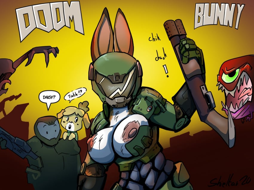 1boy 2020 2girls 4:3 alternate_body_type alternate_breast_size animal_crossing anthro areolae armor athletic athletic_female battle_damage breasts cacodemon canid canine crossover curvy daisy_(doom) damaged_armor demon domestic_dog doom doom_eternal doom_slayer_(doom) double-barreled_shotgun english_text erect_nipples exposed exposed_breasts exposed_nipples female female_with_female footwear gauntlets greaves gun handwear holding_gun holding_weapon huge_breasts human humanoid id_software isabelle_(animal_crossing) lagomorph leporid lost_clothes male male_with_female mammal nintendo nipples oblivious pink_areola pink_nipples rabbit ranged_weapon sharp_teeth shieltar shotgun speech_bubble text text_bubble wardrobe_malfunction weapon white_breasts