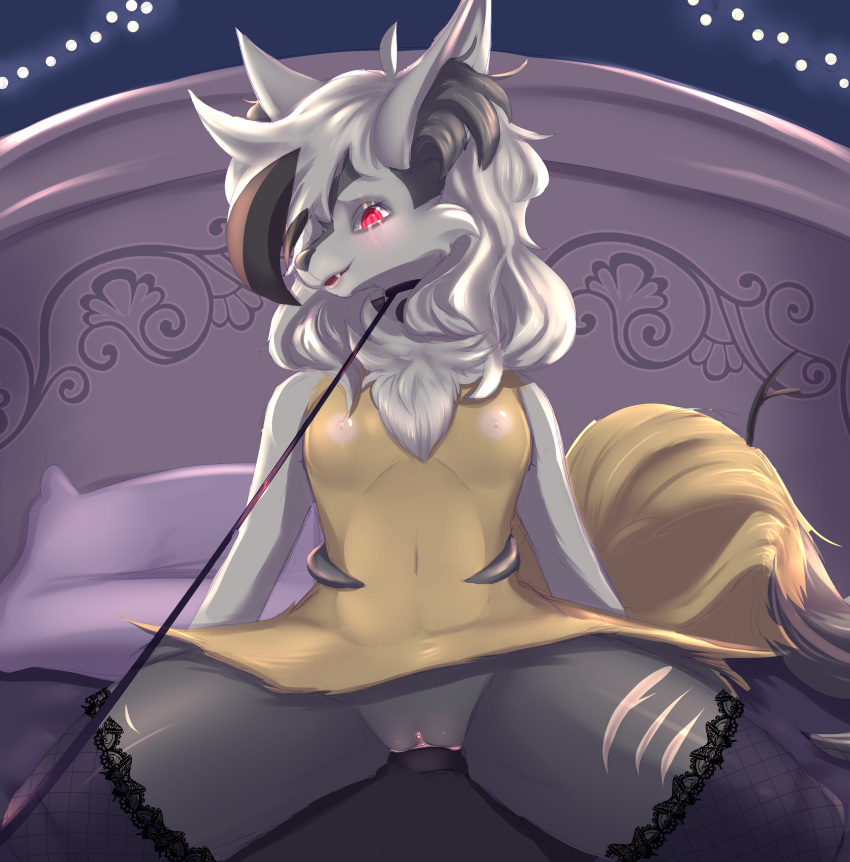 absurd_res ambiguous_gender anthro bedroom blush braixen breasts canid canine canis clitoris clothing domestic_dog duo fairy_lights female fishnet fluffy fox fur furniture genitals grin grinding hair headboard hi_res inside lace legwear lillian_(braixen_lycanroc) lycanroc male mammal nintendo nipples nude open_mouth penetration penis pillow pokémon_(species) pokefusion pokemon pokemon_(species) pussy scar sex shaded sinnamon_roll skinny small_areola small_nipples smile stockings straight thick_thighs vaginal_penetration video_games