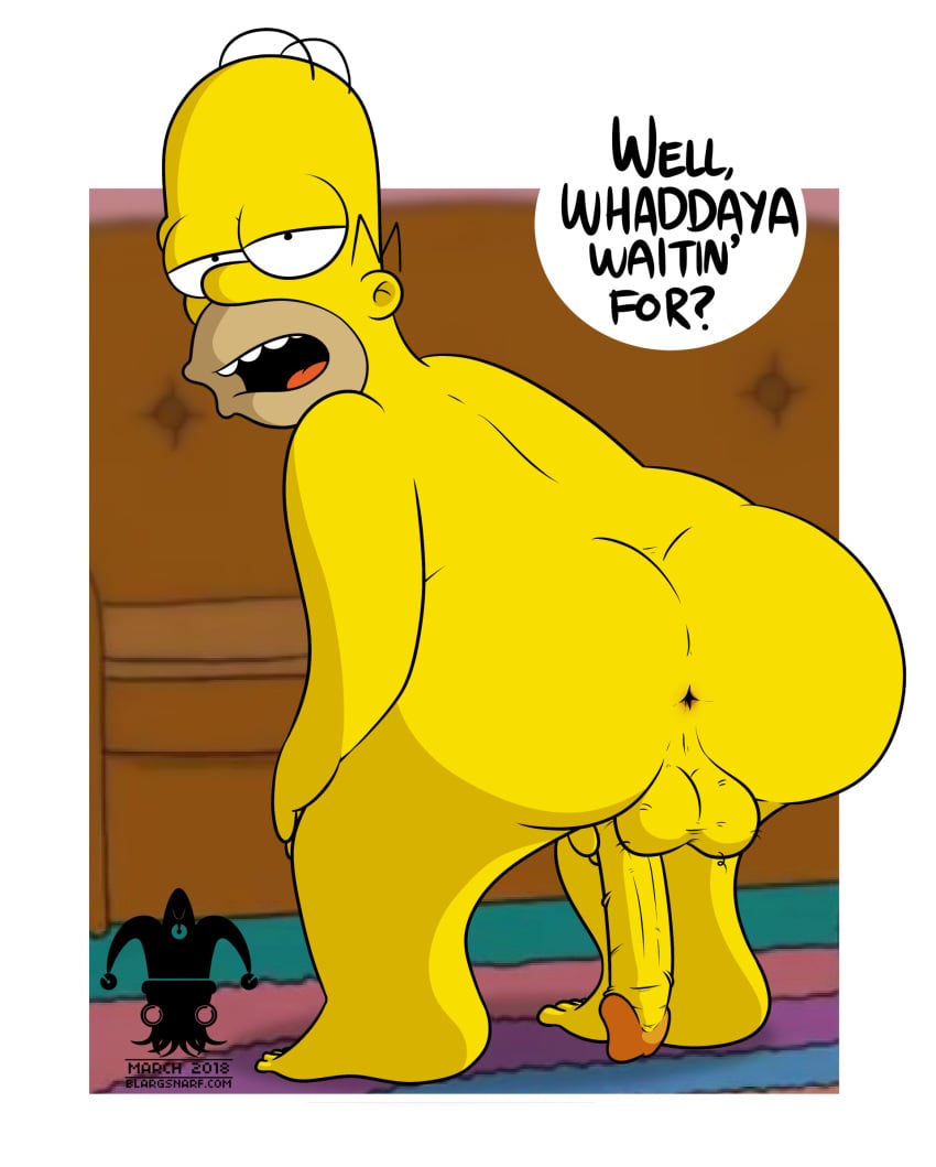 1boy 2018 absurd_res anus artist_logo artist_name ass backsack balding balls big_ass big_penis cheating_husband chubby chubby_male couch dad dated digital_media_(artwork) dilf english english_text erection exposed_anus gay holding_penis_down homer_simpson inviting_to_anal inviting_to_fuck inviting_to_sex living_room long_penis looking_at_viewer male male_only naked penis pinup presenting_ass retracted_foreskin speaking_to_viewer speech_bubble the_simpsons uncensored veiny_penis yellow_skin