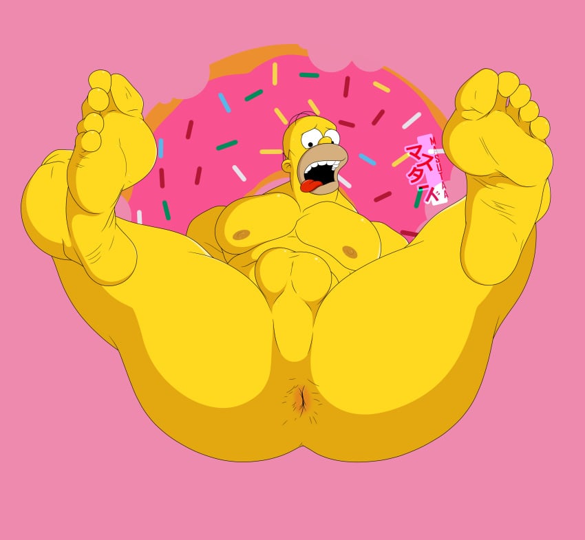 asshole balls doughnut feet gay homer_simpson legs_spread legs_up male_only masutaa nipples the_simpsons tongue_out