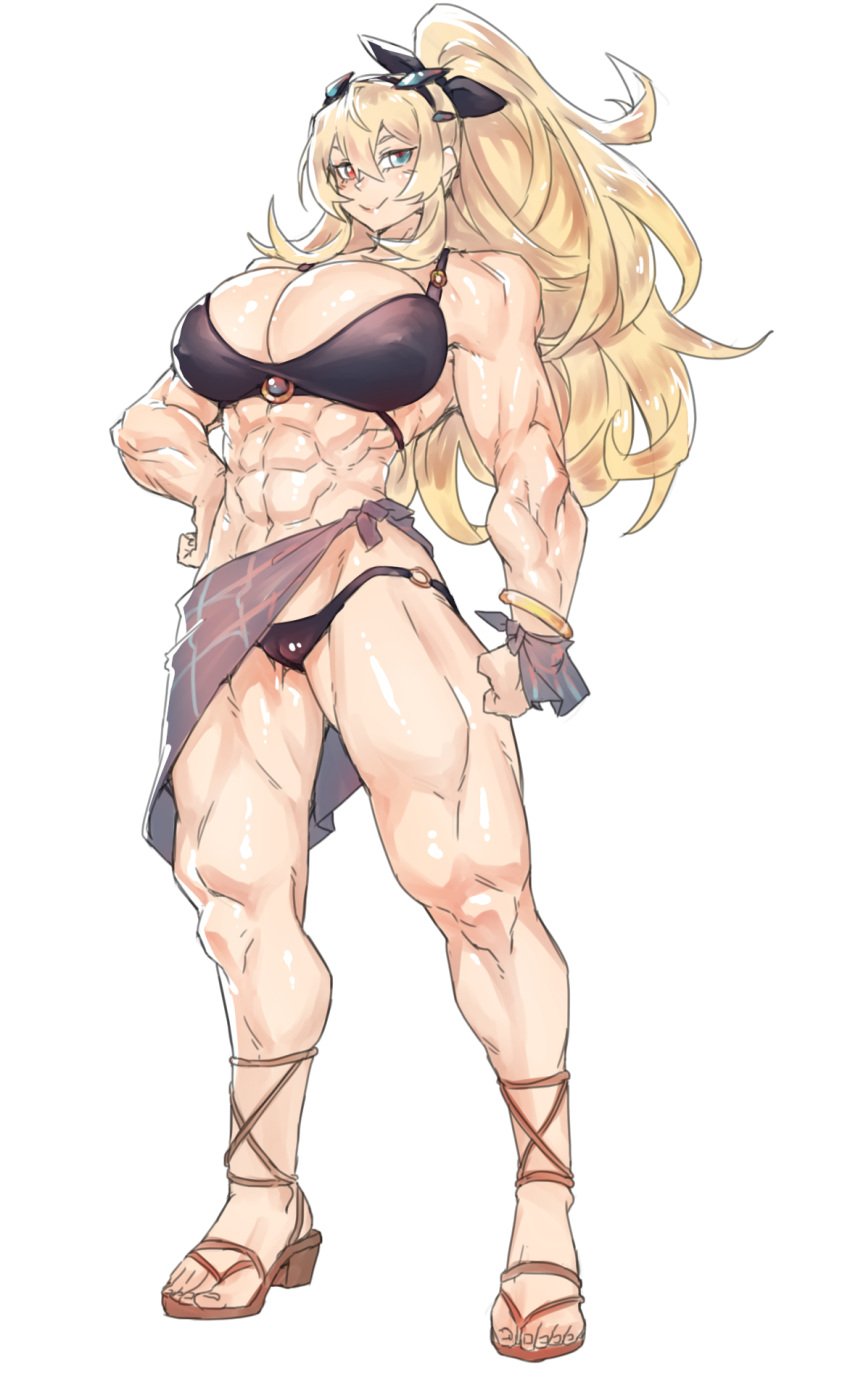 1girls abs barghest_(gawain)_(fate) big_breasts blonde_hair breasts clothing fate/grand_order fate_(series) female long_hair looking_at_viewer minew muscular_female skimpy smile solo solo_female