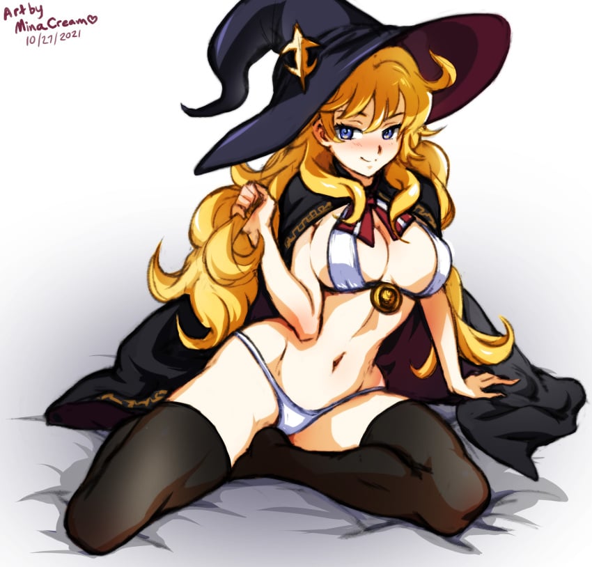 1girls bra breasts cape hat labyrinth_of_refrain large_breasts luca_(labyrinth_of_refrain) minacream nippon_ichi_software panties thighhighs thighs witch witch_hat