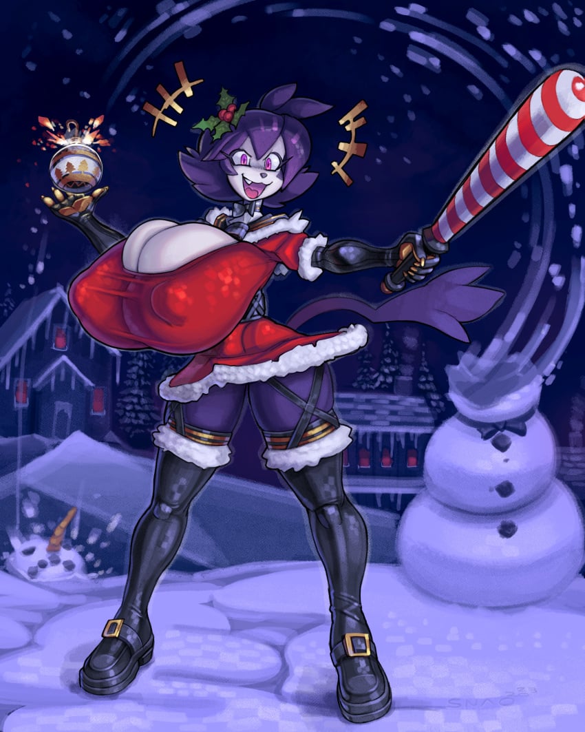 1girls animaniacs animaniacs_(2020) anime-aniacs anime_dot baseball_bat bomb christmas dot_warner elbow_gloves furry gloves huge_breasts snao thigh_boots