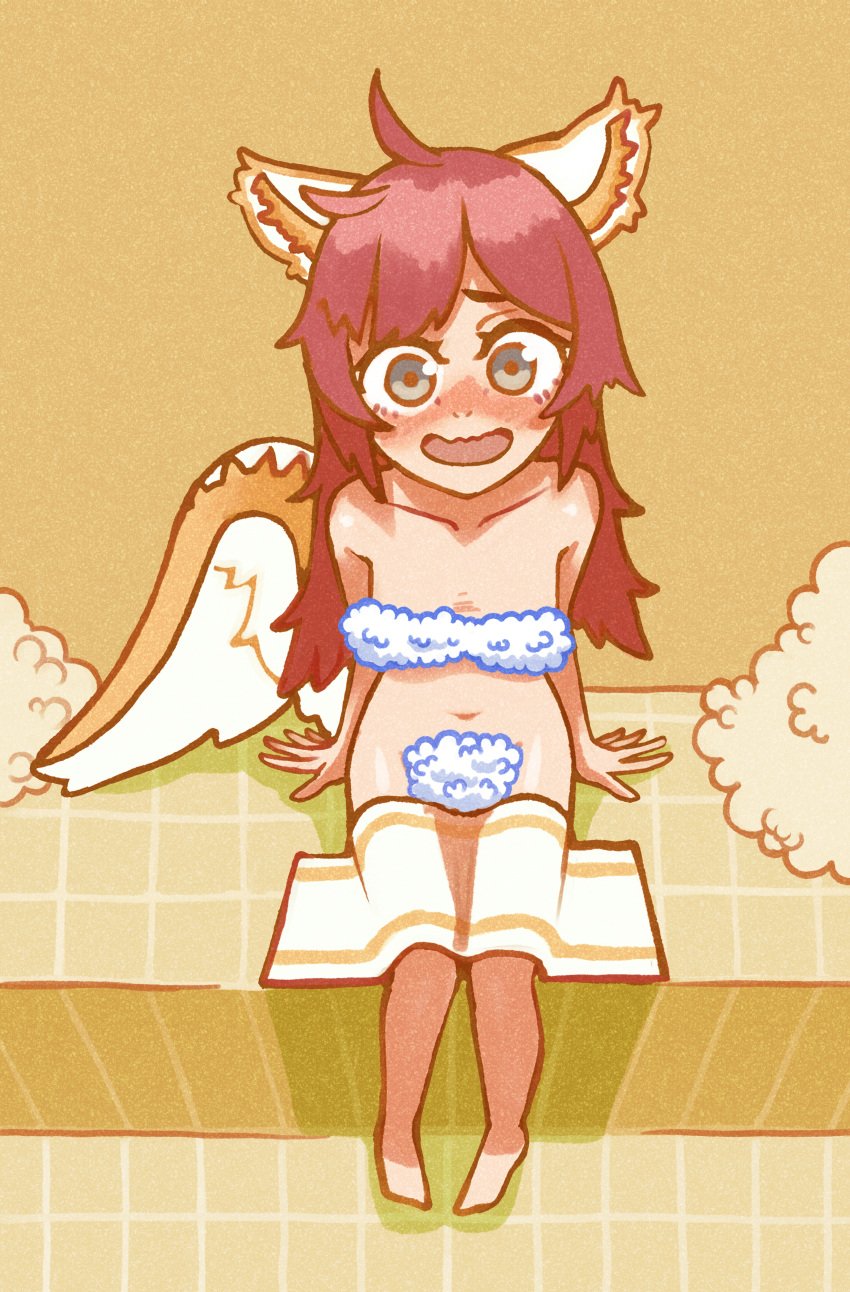 1girls adrestianmomo animal_ears blush breasts embarrassed embarrassed_nude_female female female_only fire_emblem fire_emblem_heroes looking_at_viewer nintendo ratatoskr_(fire_emblem) small_breasts solo squirrel_ears squirrel_girl squirrel_tail tail towel