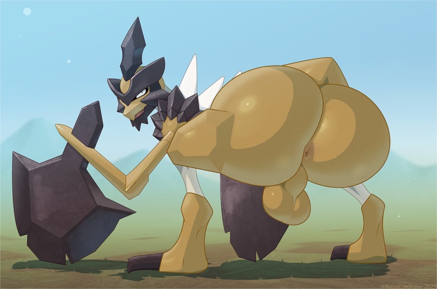 anthro ass balls insect insect_humanoid kleavor male nazuu-m0nster non-human pokémon_(species) pokemon presenting_hindquarters skinny