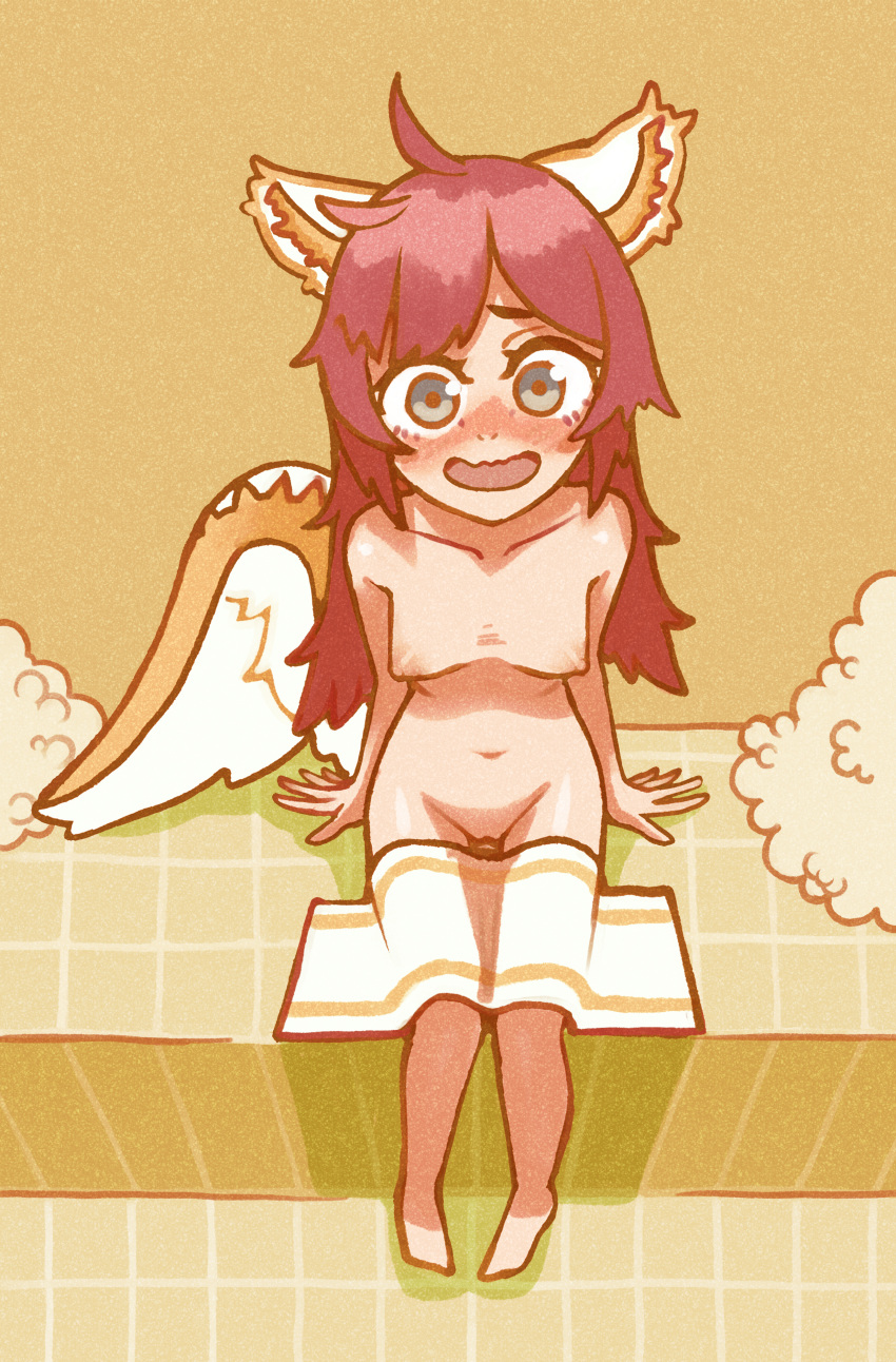 1girls adrestianmomo animal_ears blush breasts embarrassed embarrassed_nude_female female female_only fire_emblem fire_emblem_heroes looking_at_viewer nintendo nipples ratatoskr_(fire_emblem) small_breasts solo squirrel_ears squirrel_girl squirrel_tail tail towel