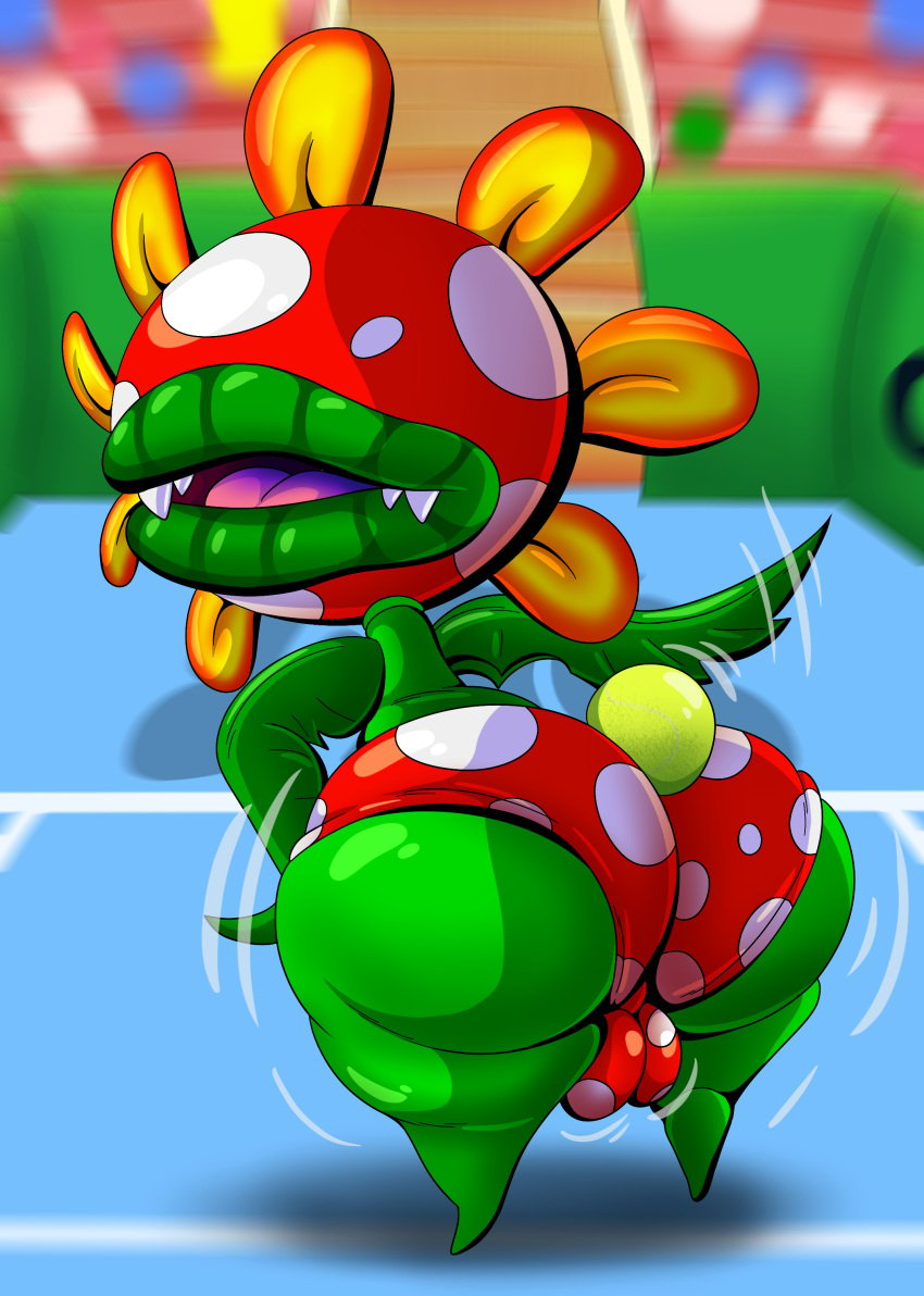 absurd_res anthro ass back_view ball big_butt briefs bulge clothing detailed_bulge elemental_creature flora_fauna hi_res looking_at_viewer male mario_(series) mario_tennis nintendo object_in_ass petey_piranha piranha_plant plant presenting presenting_hindquarters solo taunting tennis_ball tennis_court tepigfan101 thick_thighs underwear