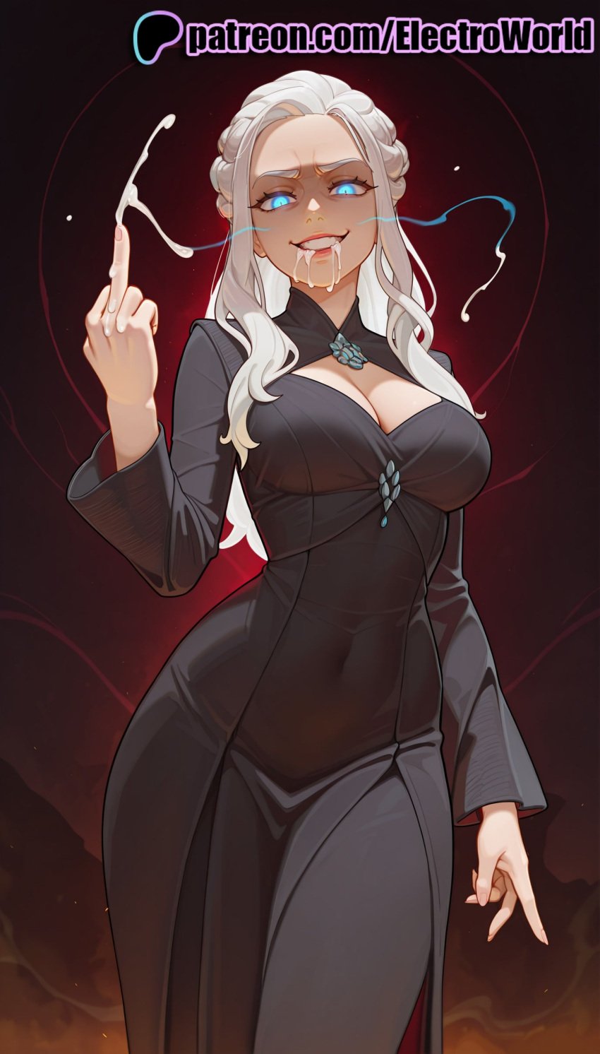 1girls 2025 after_fellatio ai_generated artist_name blue_eyes breasts breasts breasts bust chest cum cum_in_mouth cum_on_body cum_on_breasts cum_on_tongue cum_string daenerys_targaryen dark-skinned_female dark_skin ejaculation electricity electroworld facial female game_of_thrones hi_res high_quality high_resolution highres lightning patreon patreon_username projectile_cum smoke solo stable_diffusion string_of_fate suggestive_fluid watermark white_hair