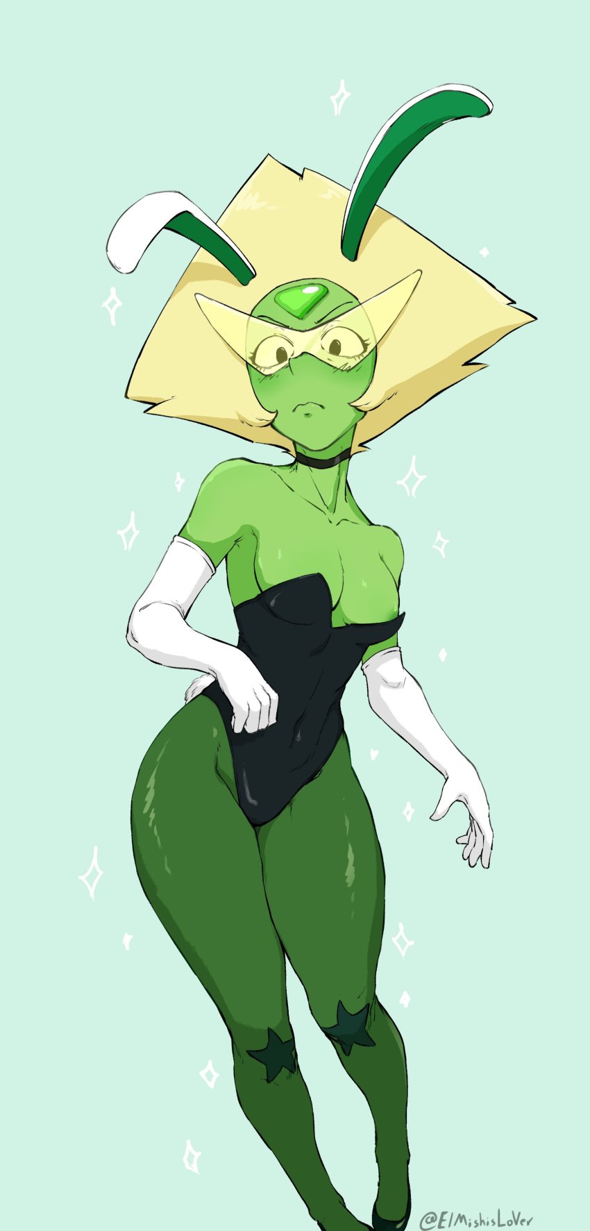 1girls bunny_costume bunny_ears bunny_girl bunny_tail bunnysuit choker elmishislover gem_(species) glasses green_skin mishislover pantyhose peridot_(steven_universe) steven_universe white_gloves yellow_hair