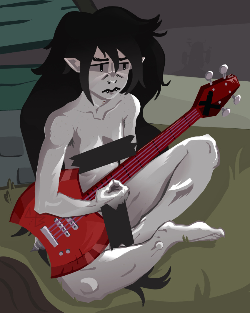 1girls adventure_time armapurk7 censored female female_only fionna_and_cake grey-skinned_female grey_skin guitar guitar_axe marceline marceline_abadeer musical_instrument nude tagme vampire