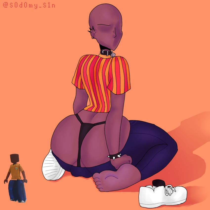 1boy ass ass_cleavage balls big_ass big_butt black_choker butt_crack dark_skin earrings femboy ikea jeans male_only monster monster_femboy roblox s0d0my_s1n scp-3008 scp-3008-2 scp-3008_(game) scp_foundation self_upload t-shirt thong tsundere