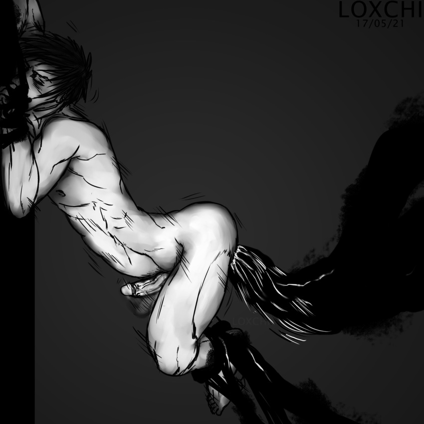 1:1 anal anal_sex anocris ass bondage bondage bound duo erection genitals hi_res human humanoid interspecies looking_pleasured loxchi male male_penetrated mammal monochrome monster nude penetration penis sex simple_background stomach_bulge submissive tentacle