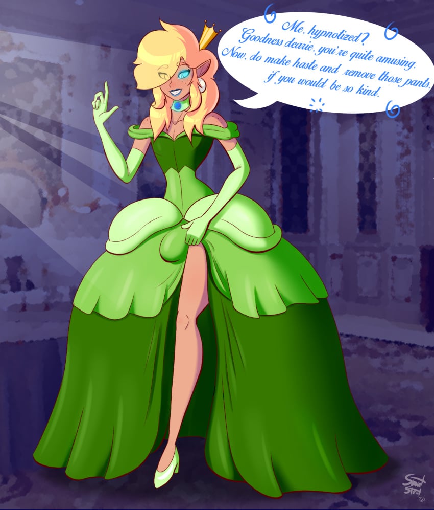 1boy androgynous bedroom_eyes blonde_hair bulge canon_crossdressing crossdressing crown femboy feminine_male freckles girly gloves happy high_heels hypnosis link lipstick long_dress long_hair male male_only mind_control png pointy_ears princess princess_dress smutstrut solo text the_legend_of_zelda transformation trap