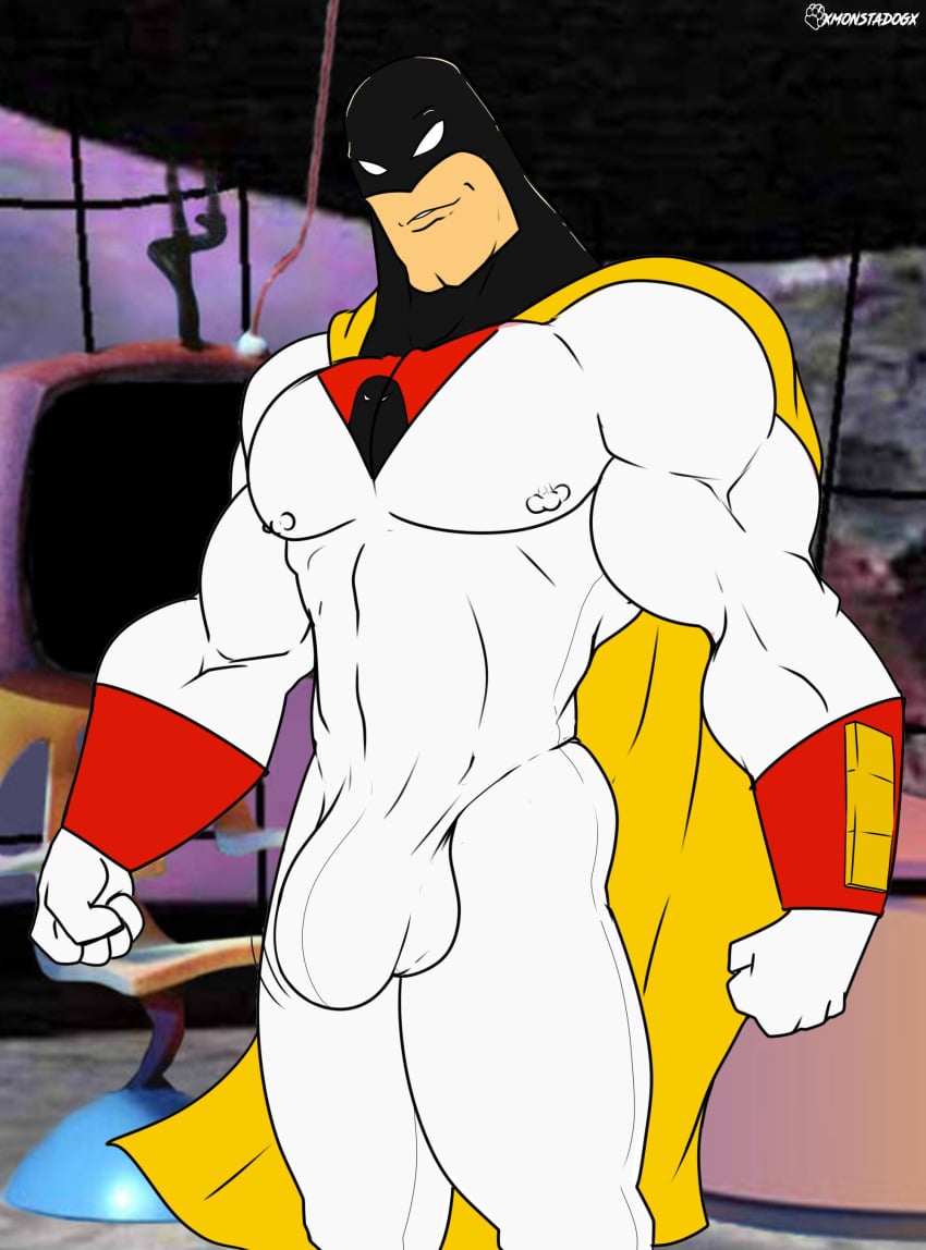 1boy balls bara barazoku big_bulge bulge clothing gay hanna-barbera huge_bulge male male_focus male_only manly masked_male muscular_male penis penis_outline solo solo_male space_ghost space_ghost_(series) tight_clothing xmonstadogx yaoi