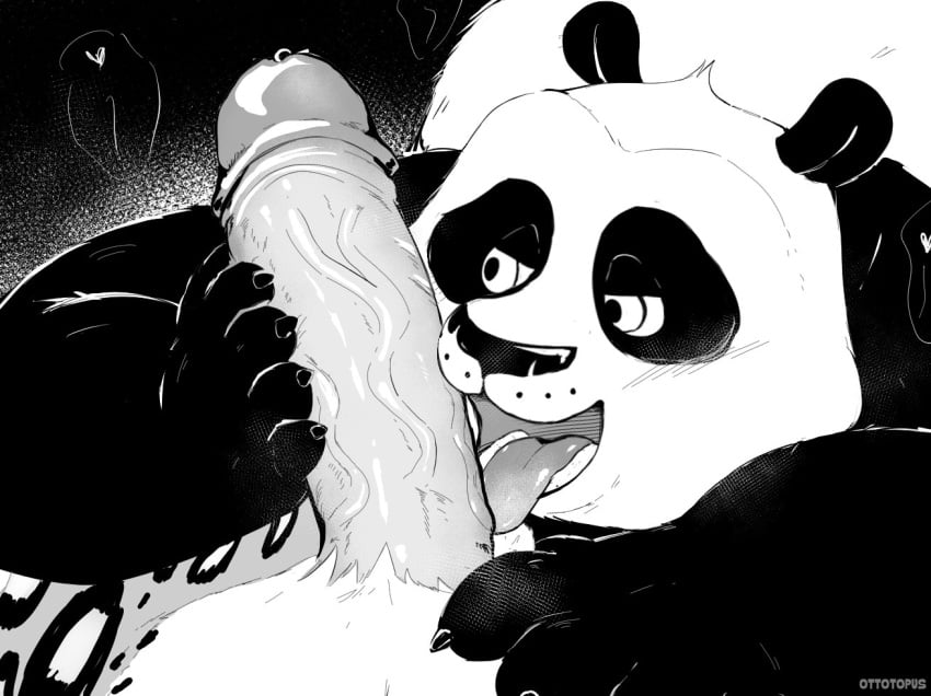 anthro bear blush bodily_fluids dreamworks duo erection felid fur genital_fluids genitals giant_panda kung_fu_panda kung_fu_panda_(movie) licking male male/male male_only mammal master_po_ping monochrome oral ottotopus overweight pantherine paramount_pictures penile penis penis_lick po precum sex snow_leopard spots spotted_body spotted_fur tai_lung_(kung_fu_panda) tongue tongue_out vein veiny_penis