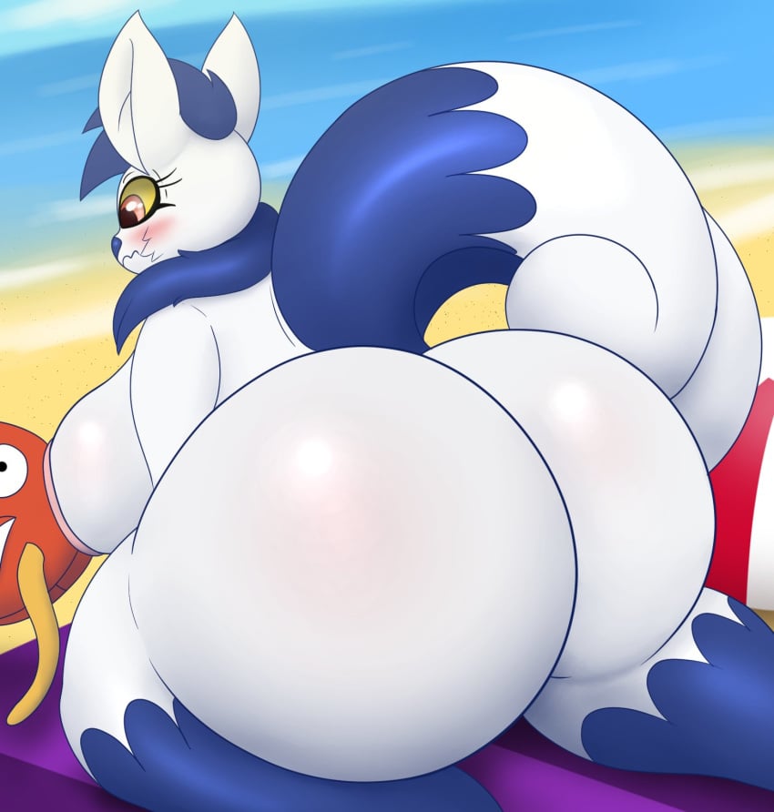 2020 2_tails ambiguous_gender anthro anthro_on_feral ass ball beach beach_ball beach_towel big_ass big_breasts blue_body blue_fur blush breast_sucking breasts eyelashes female female/ambiguous feral fur furry hi_res huge_ass kneeling looking_down magikarp meowstic multi_tail multicolored_body multicolored_fur nintendo nude on_towel outside pandashorts pink_eyes pokémon_(species) pokemon pokemon_(species) raised_tail rear_view sand seaside side_boob solo sucking thick_thighs towel two_tone_body two_tone_fur video_games white_body white_fur yellow_sclera