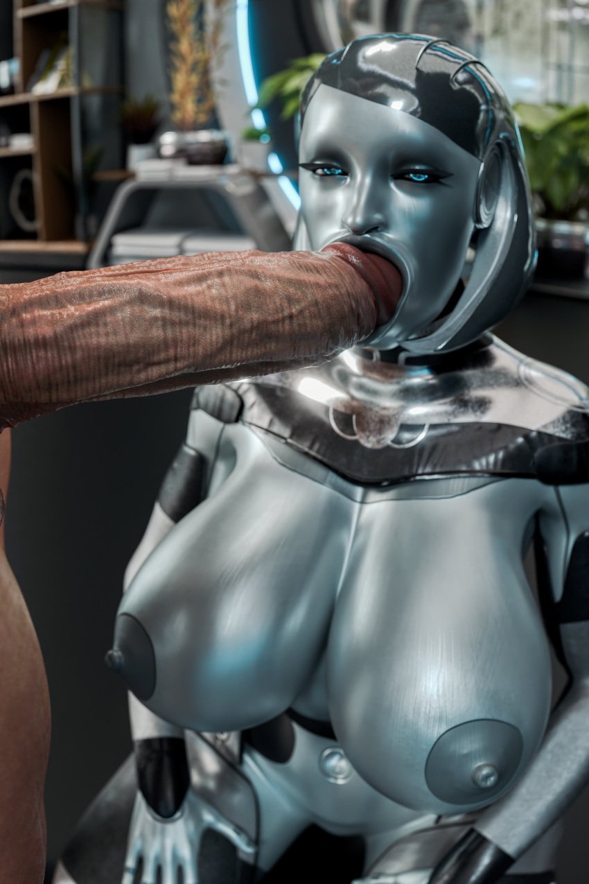 2024 3d athletic_female blowjob bryn brynhildr93 edi fellatio futanari human human_penetrating large_breasts large_penis light-skinned_male mass_effect robot_girl veiny_penis