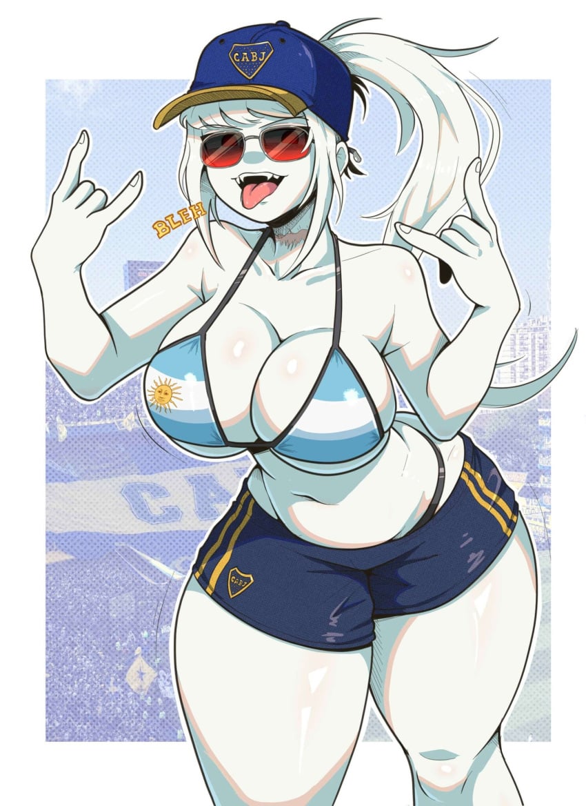 1girls albina_(tidal) albino argentina big_ass big_breasts big_butt bikini bikini_bottom bra cap female female_focus female_only glasses glasses_only latina mini_bikini ponytail ponytails shorts slutty_clothing slutty_outfit thick thick_ass thick_thighs tidal_(artist) tongue tongue_out white_body white_hair white_hair_female