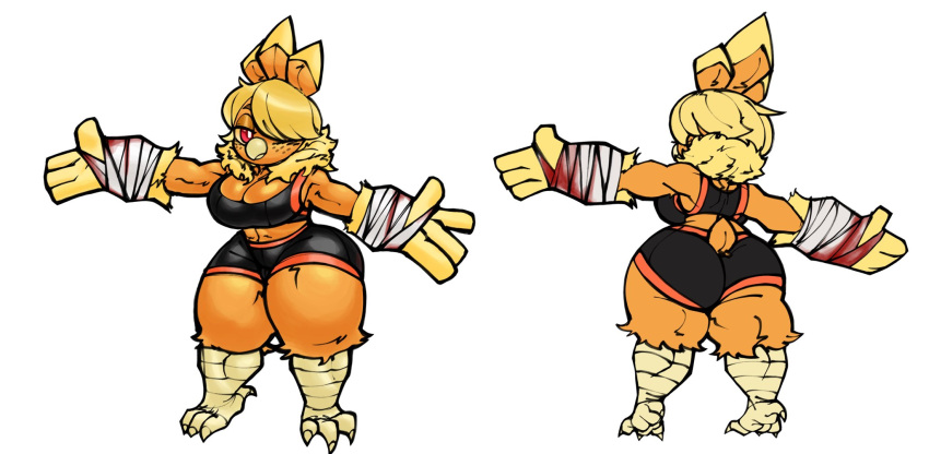 2023 anthro arms_out avian avian_humanoid back back_view front_view furry game_freak multiple_views nintendo orange_body orange_fur pokémon_(species) pokemon pokemon_(species) red_eyes solls0ll sports_bra sports_shorts sportswear tagme torchic yellow_sclera