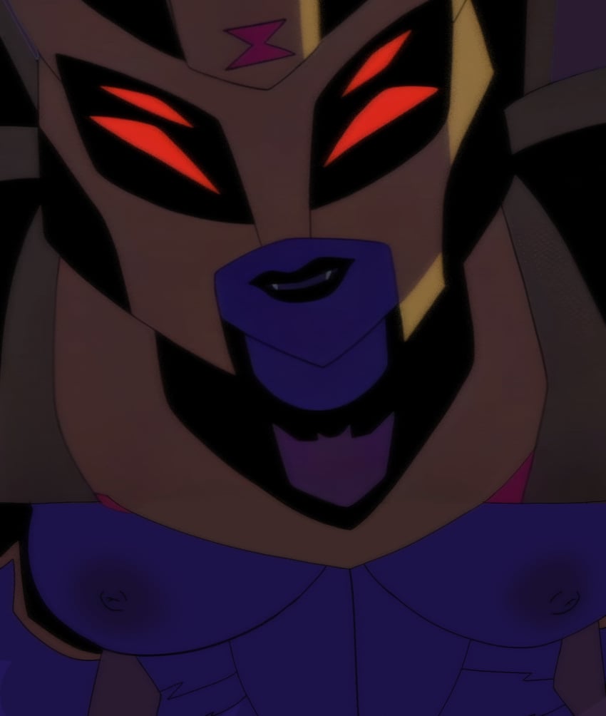 1girls black_lipstick blackarachnia boobs breasts decepticon edit female female_only medium_breasts nipples purple_body purple_nipples purple_skin red_eyes robot robot_girl robot_humanoid screenshot_edit solo tits transformers transformers_animated unknown_artist