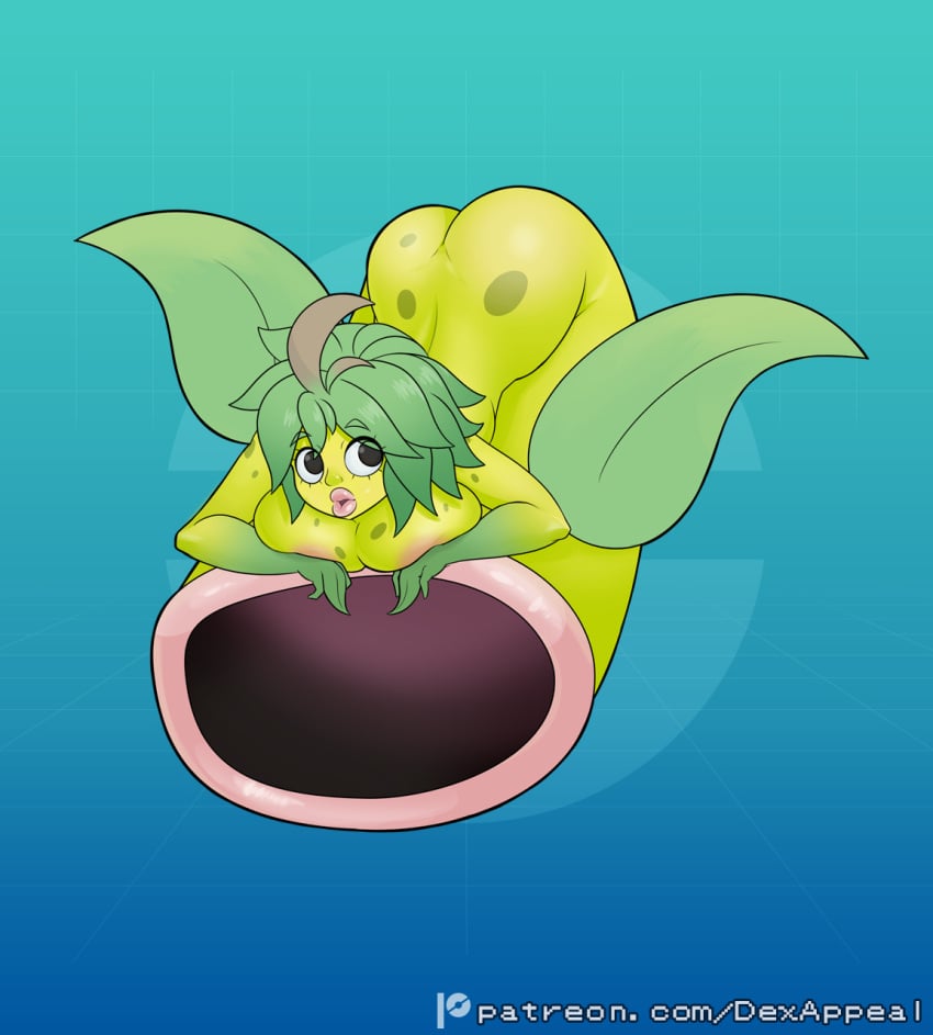 areolae_peeking ass back bending_forward bending_over big_lips boob_squish dex_appeal female full_body leaves monster_girl nintendo nude_female plant_girl pokemon pokemon_(species) pokemorph thick_lips weepinbell yellow_skin