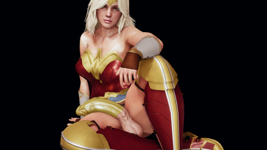 1futa 3d 3d_(artwork) aged_up balls big_balls big_breasts big_penis blonde_hair breasts cassie_sandsmark clothed clothing condom condom_on_penis dc dc_comics futa_only futanari hdregrets large_penis muscular muscular_futanari penis sitting solo solo_futa thick_thighs upskirt wide_hips wonder_woman wonder_woman_(series) young_justice