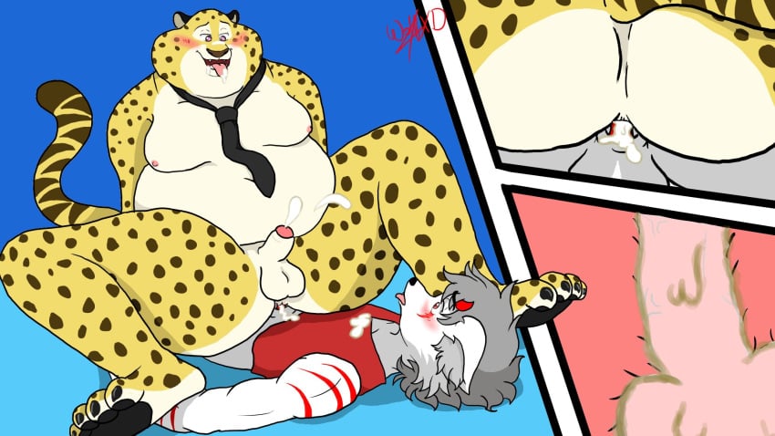 anthro ass benjamin_clawhauser big_butt canid canine canis disney duo felid feline genitals hi_res leopard male male/male mammal pantherine penis slightly_chubby wolf wolfy_lobix zootopia