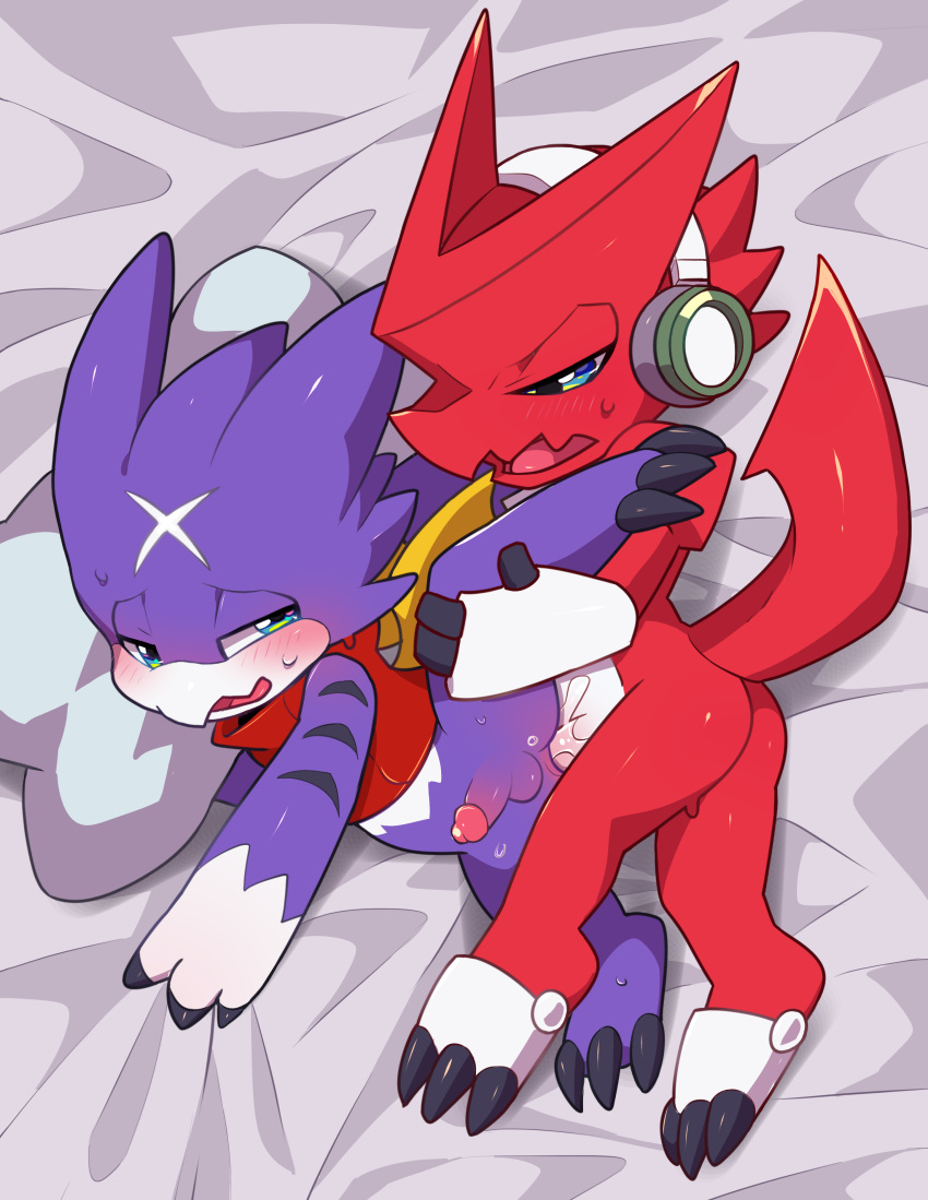 2boys anal anal_sex anthro anus ass balls blush digimon digimon_(species) dragon gay gumdramon hentaib male male/male male_only open_mouth penis sex shoutmon tongue yaoi