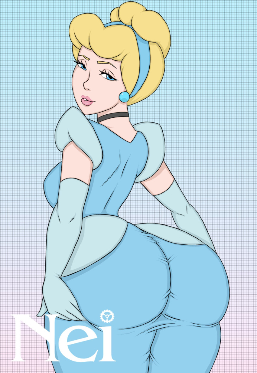 1girls alternate_ass_size artist_logo ass big_ass blonde_hair blue_eyes breasts choker cinderella_(1950_film) cinderella_(disney) clothed clothed_female disney disney_princess dress earrings fat_ass female female_only female_protagonist female_solo fully_clothed gloves hi_res huge_ass huge_thighs jpeg large_ass lipstick looking_back nei_(artist) pale-skinned_female pale_skin princess_dress sideboob solo solo_female thick_lips thick_thighs tight_clothing tight_dress wide_hips