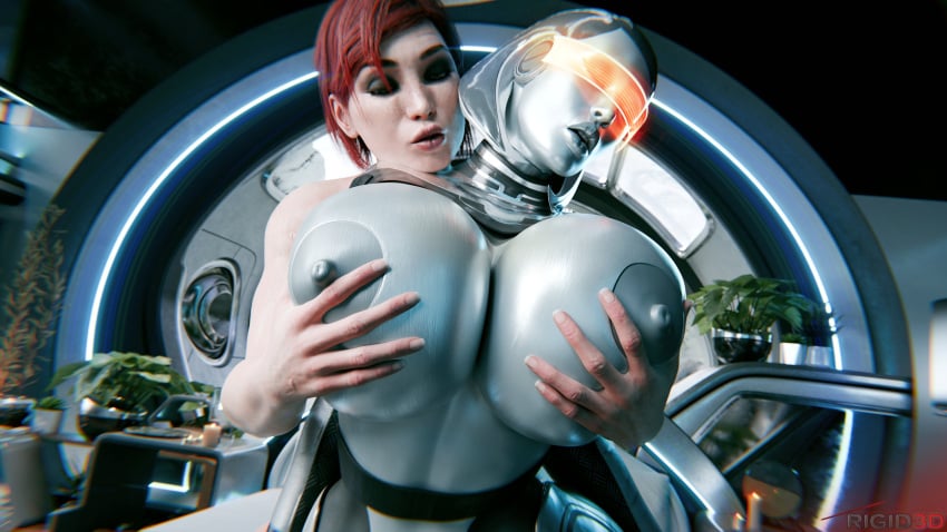 2024 2girls 3d areola areolae big_breasts breasts busty commander_shepard edi female female_only femshep gray_body grey_body groping_breasts gynoid hi_res highres hourglass_figure large_breasts light-skinned_female light_skin looking_at_viewer mass_effect mass_effect_3 nipples nude nude_female red-tinted_eyewear rigid3d robot robot_girl short_hair tinted_eyewear visor voluptuous yuri