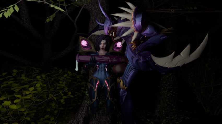 armor ball_fondling balls big_ass big_balls big_breasts big_butt big_penis claws cum dripping forest holding_penis horsecock kai'sa kha'zix league_of_legends mantis monster muscular open_mouth pale_skin penis purple_eyes purple_hair suprised thin_waist wide_eyed