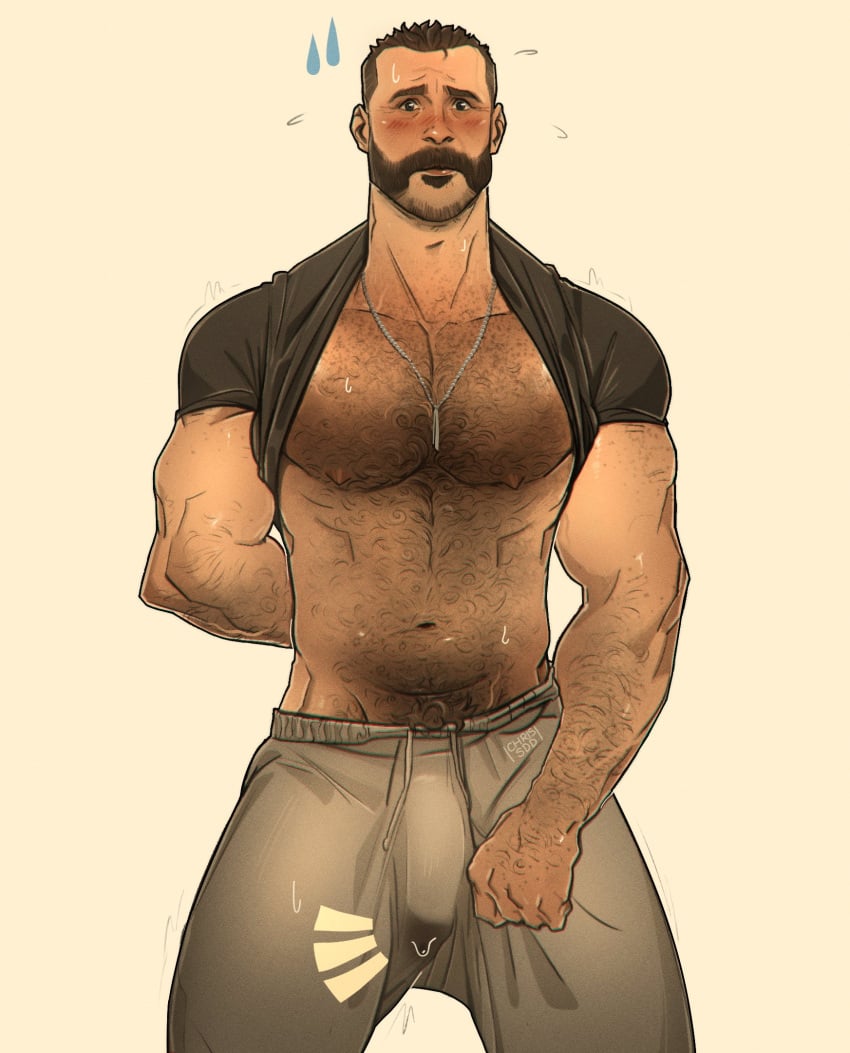 1boy activision bara bara_tits barazoku beard blush body_hair bulge call_of_duty call_of_duty:_modern_warfare_2 call_of_duty_modern_warfare_2_(2022) captain_price chris_sdd clothing daddy erection_under_clothes facial_hair gay hairy hairy_arms hairy_chest hairy_male john_price looking_at_viewer male male_focus male_nipples male_only male_pubic_hair manly mature_male muscular_male nipples penis penis_outline precum precum_drip precum_through_clothing solo solo_male tight_clothing yaoi